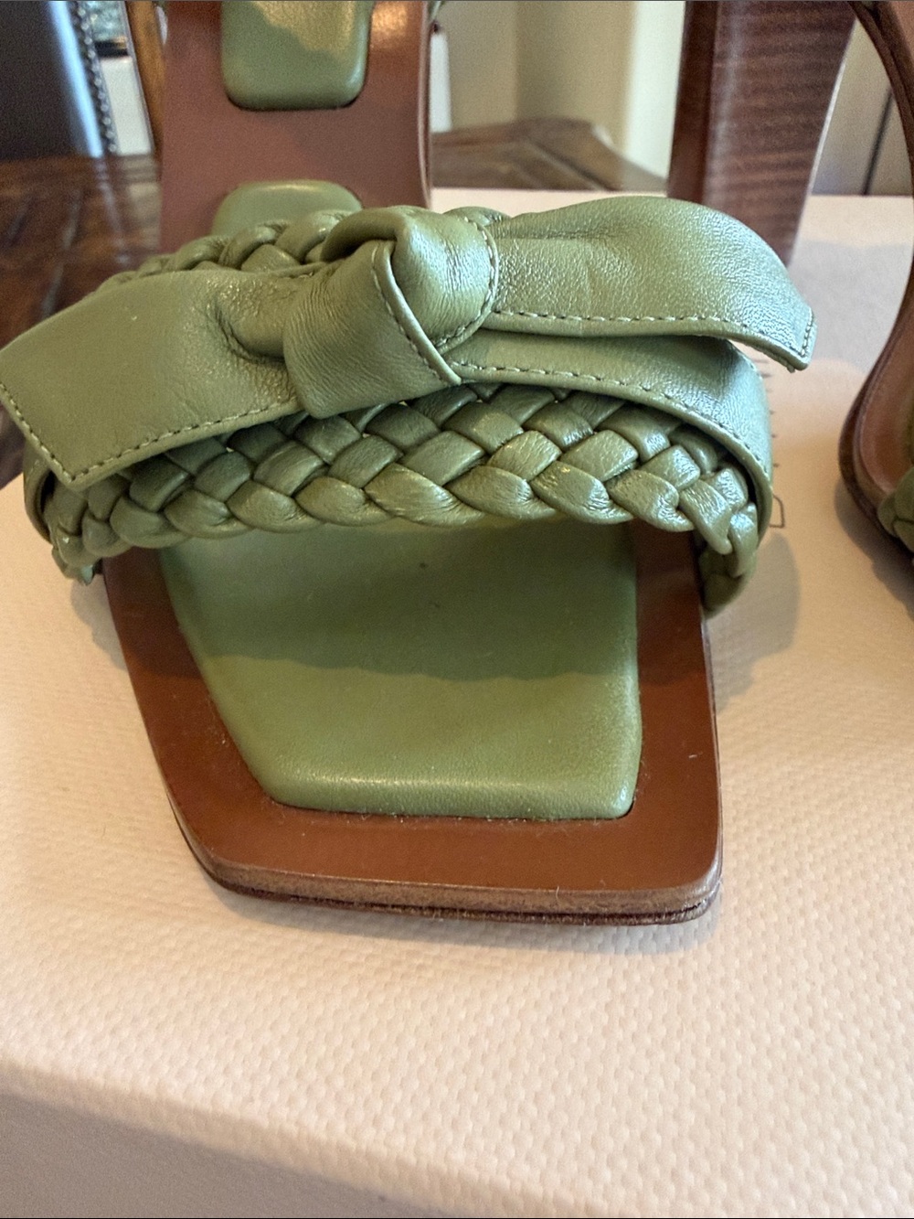 Alexandre Birman Olive Green Leather Block Heel Sandals - Picture 5 of 12